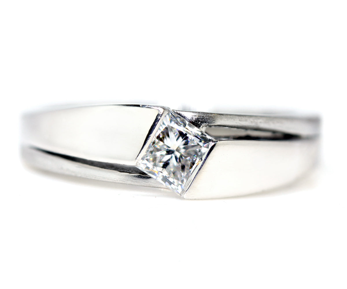 Modern Angled Princess Diamond Solitaire Engagement Ring