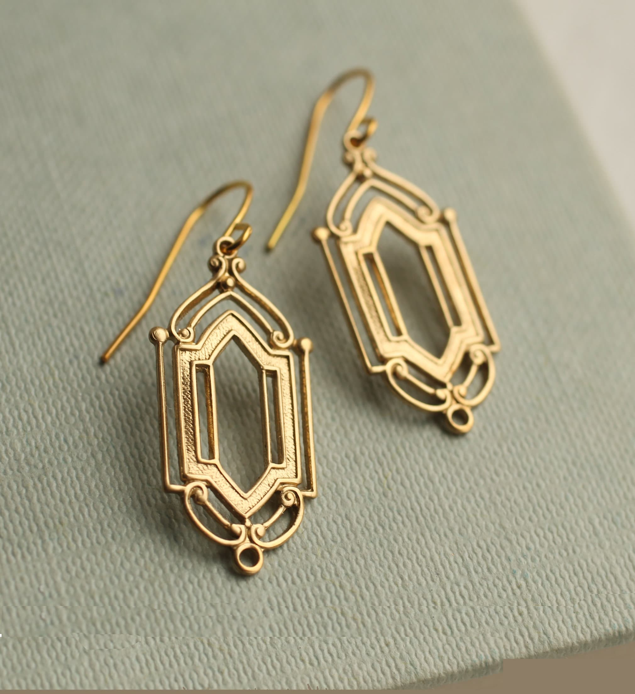 Gold Art Deco Earrings 1920s Earrings Geometric Chandelier