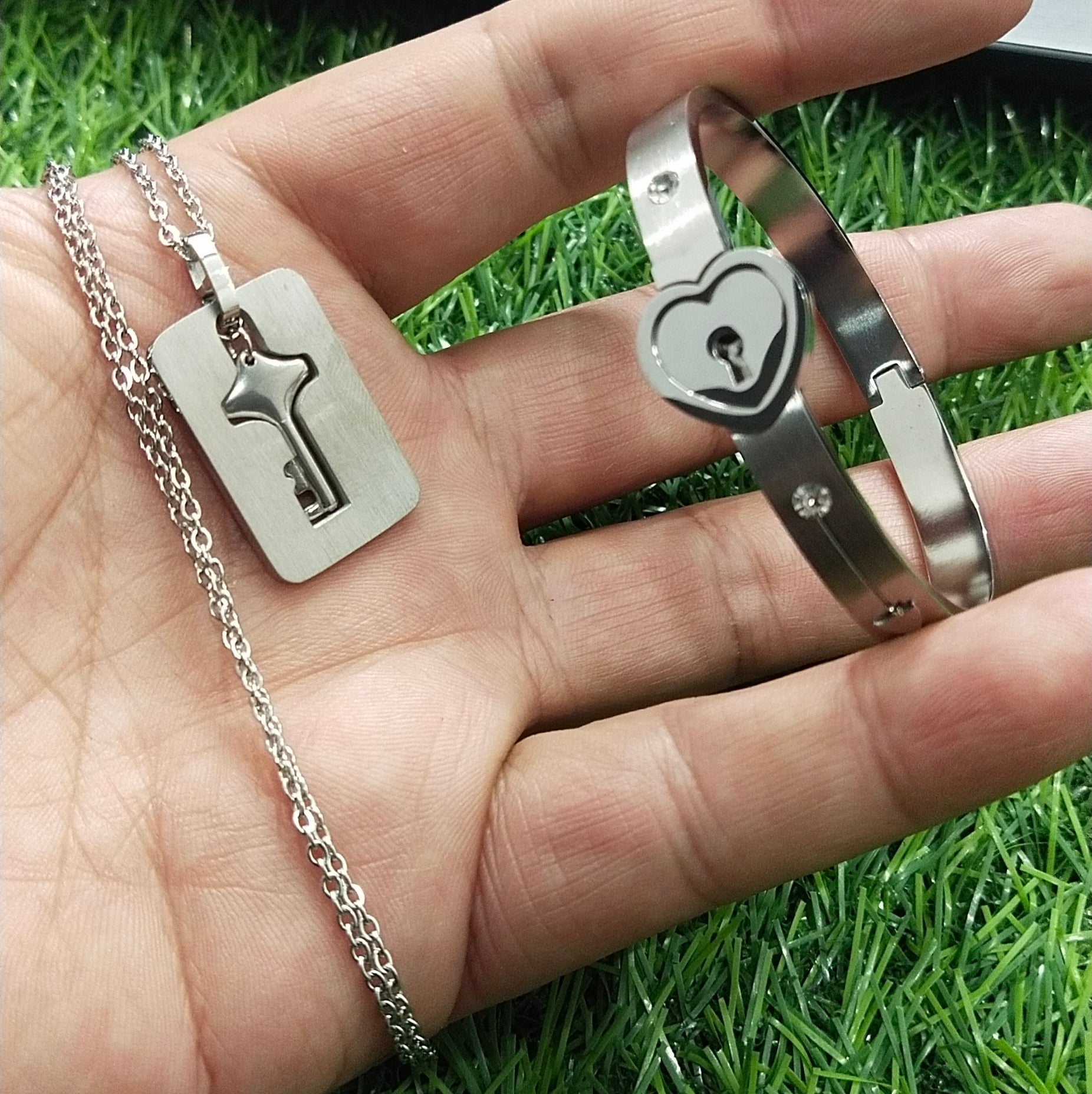 Silver Love Lock Bracelet With Key