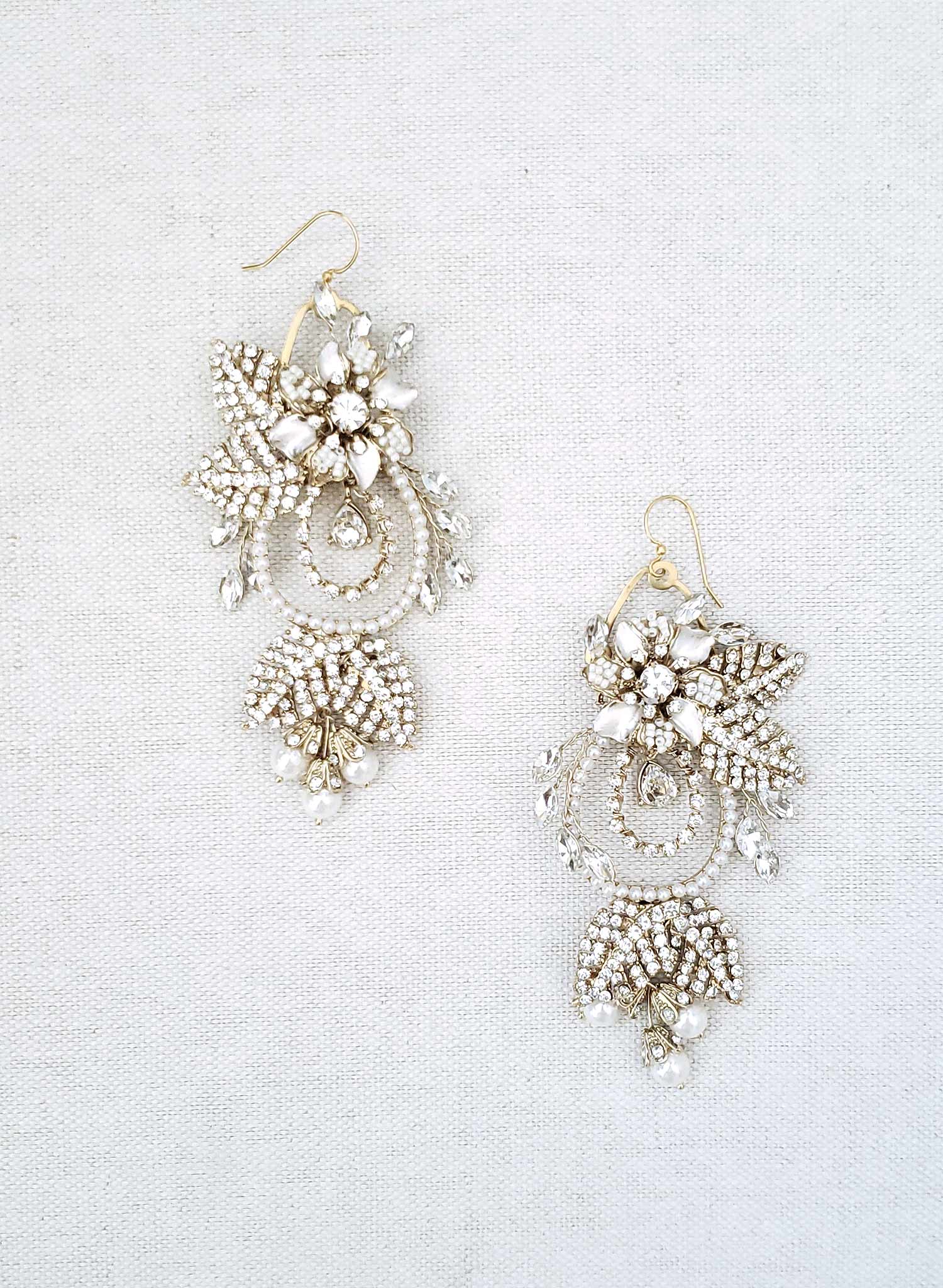 Gold and crystal floral bridal earrings