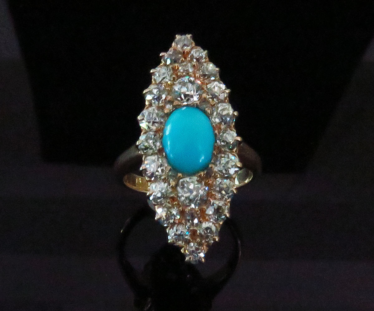 Victorian Gold and Turquoise Diamond Cluster Ring