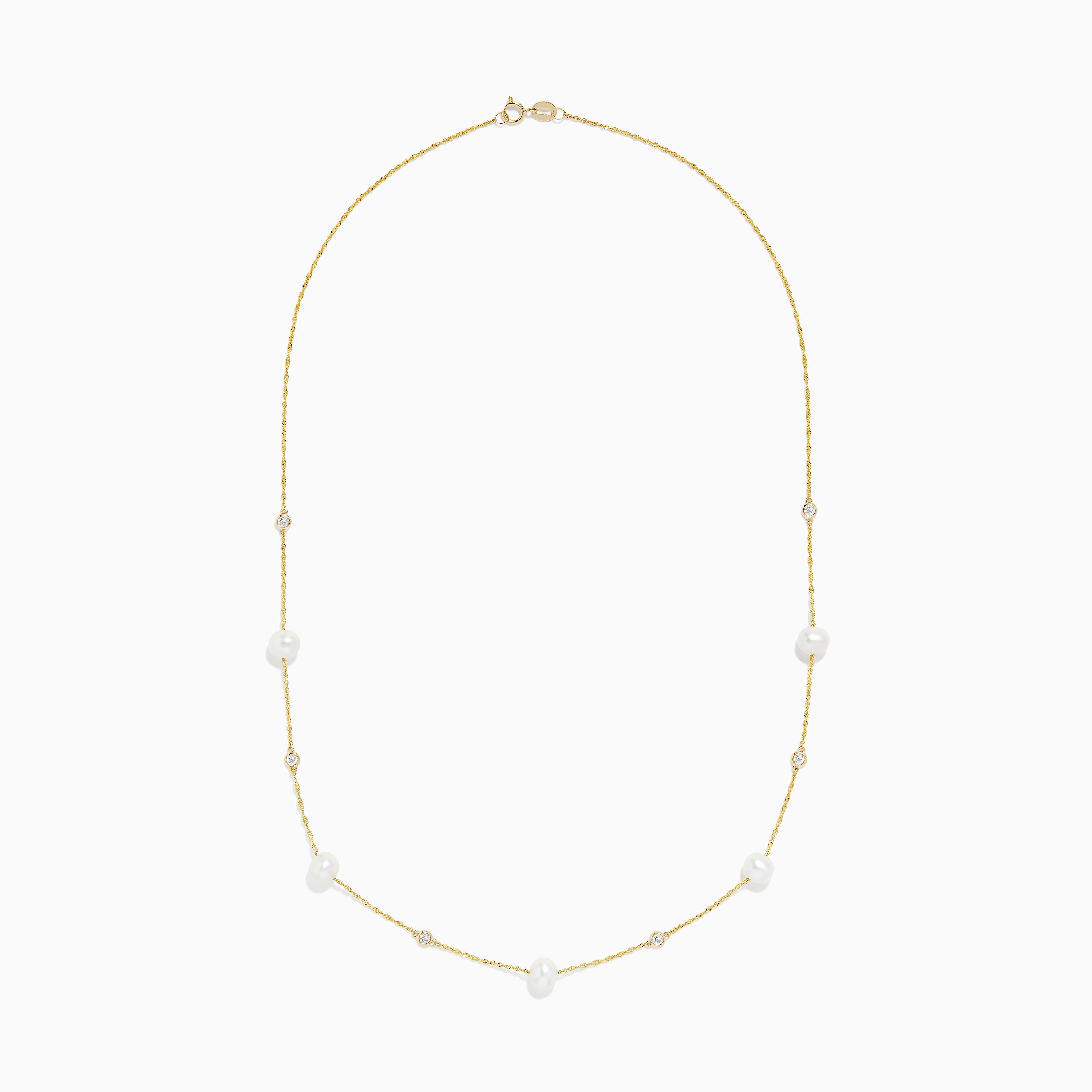 14K Yellow Gold Pearl and Diamond Station Necklace