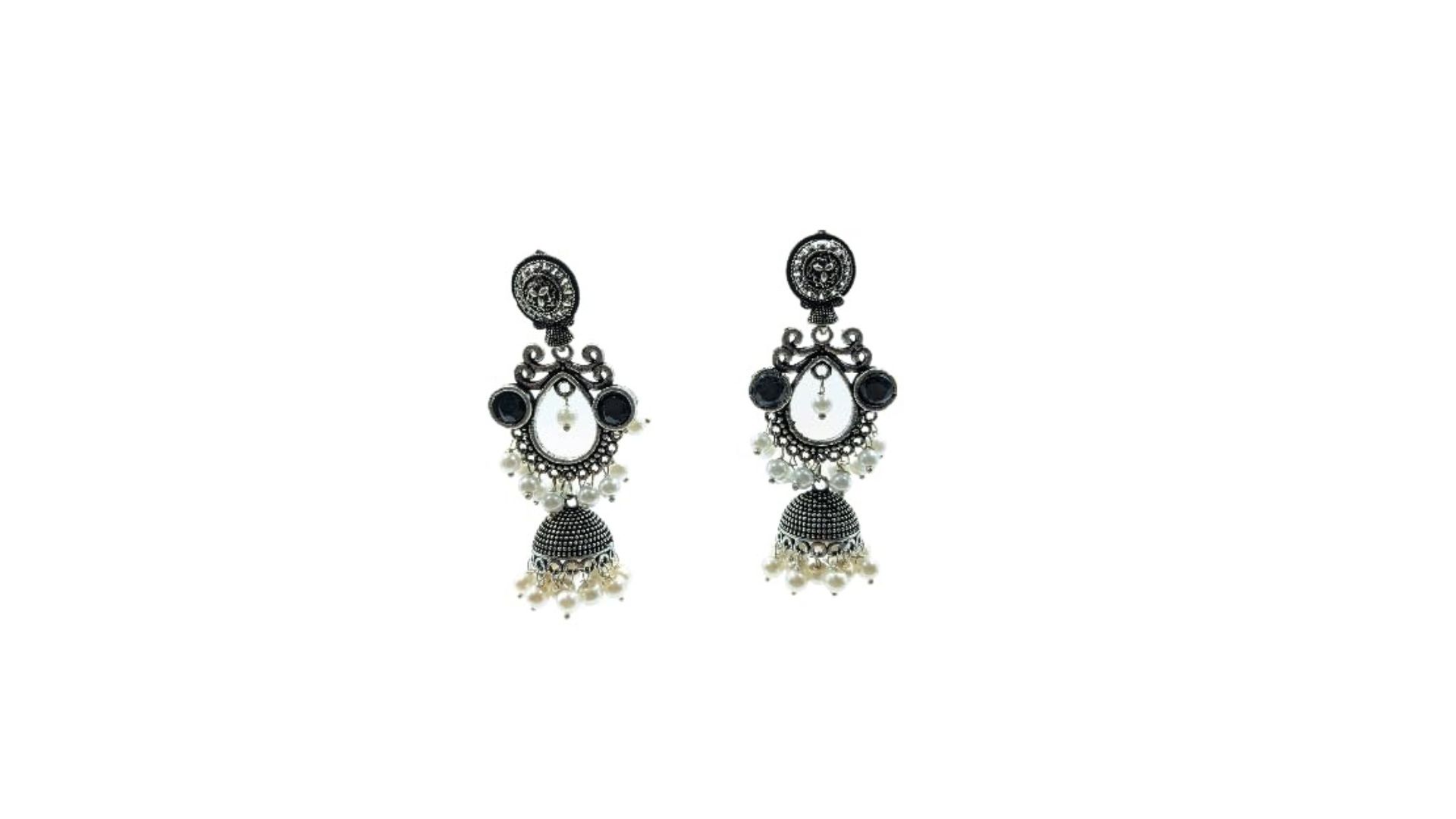 Vintage Silver Black Color Cascade Chandelier Zhumki Earrings