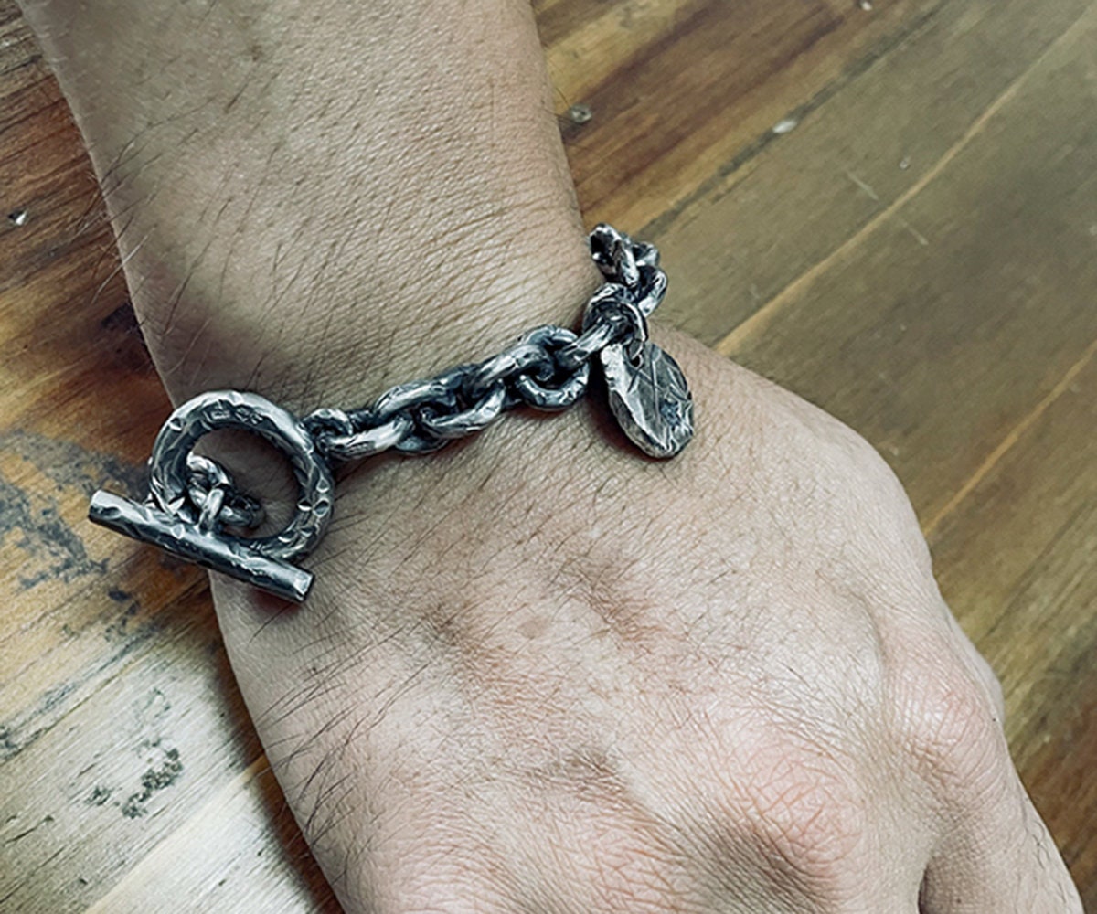Silver Rustic Bracelet Hammered For Men
