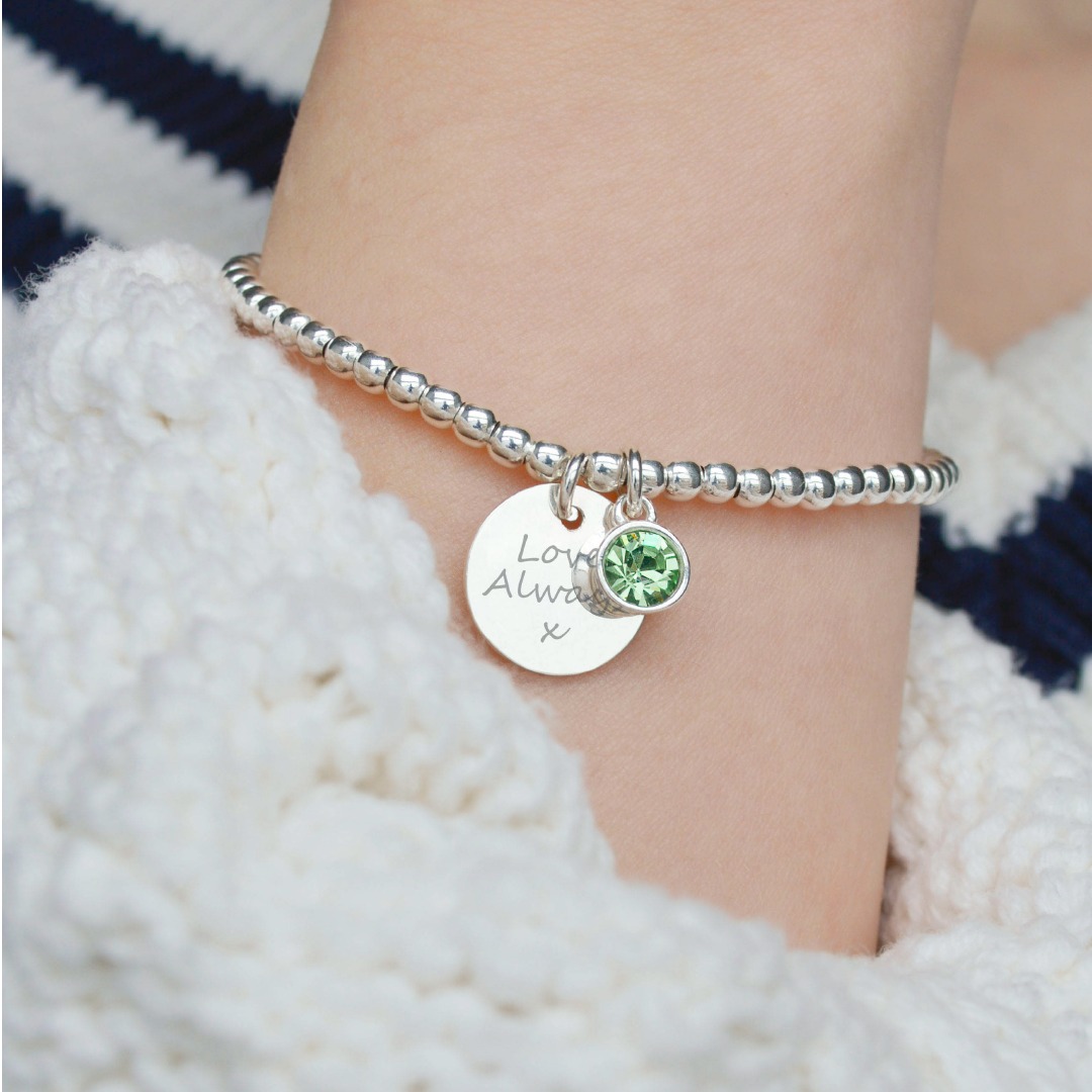 Sterling Silver Bracelet With Green Gemstone