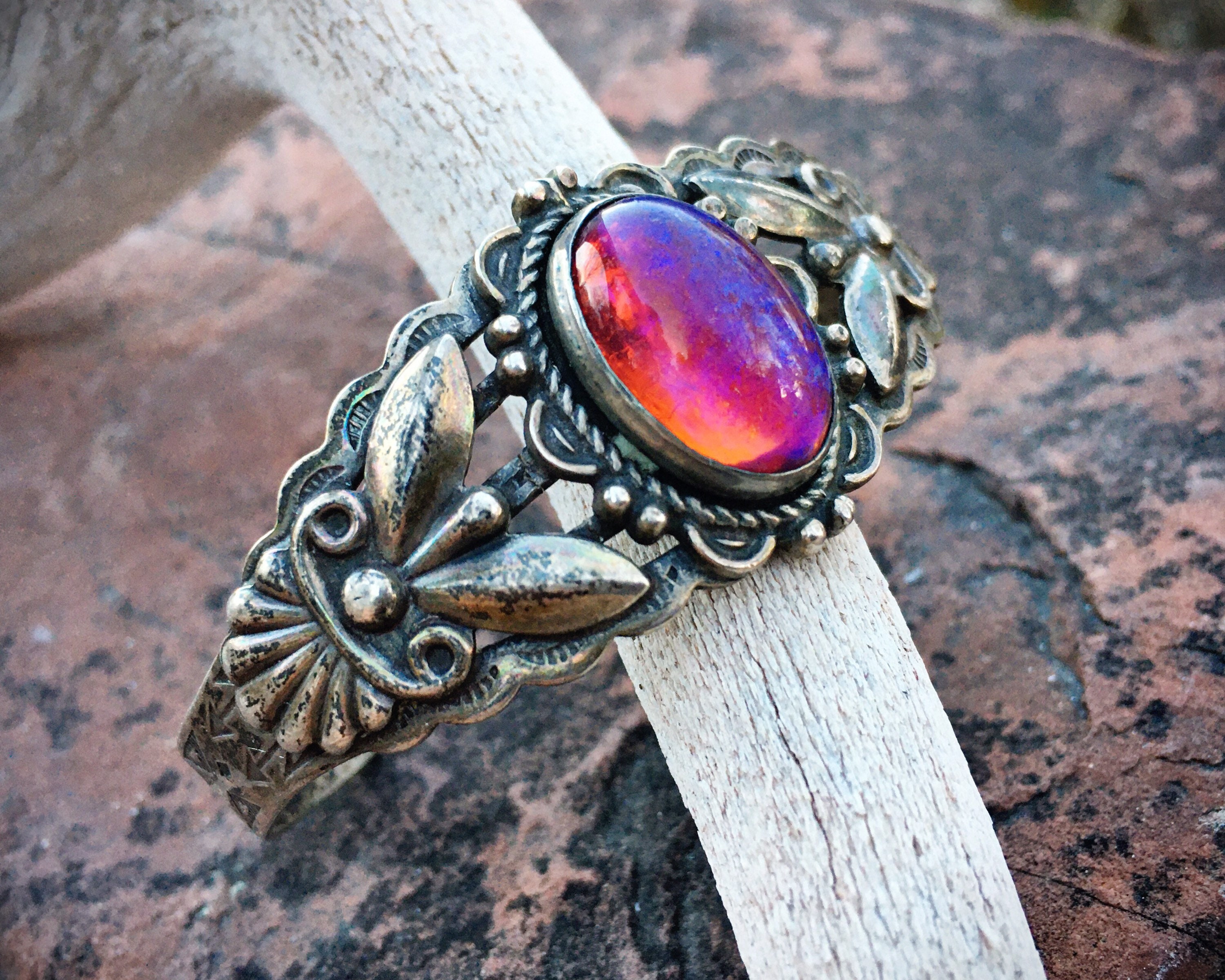 Dragon's Breath Opal Sterling Silver Cuff Bracelet