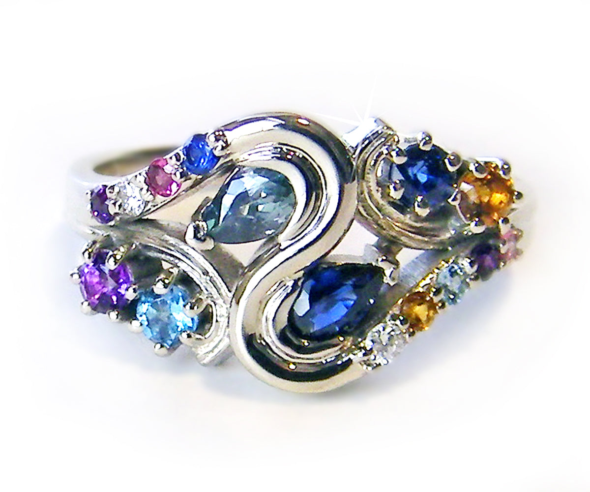 Custom Colorful Swirl Birthstone Family Ring