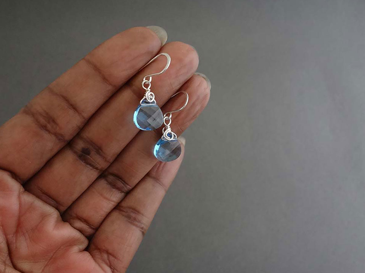 Azure Silver dangle earrings made by hand with Blue Crystals
