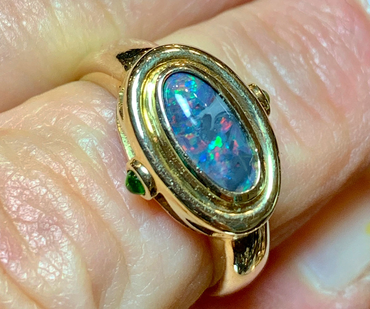 Gold Black Opal Ring with Peridot