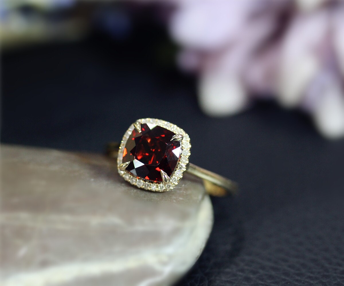 Real Red Gem January Birthstone Engagement Ring 8mm Cushion