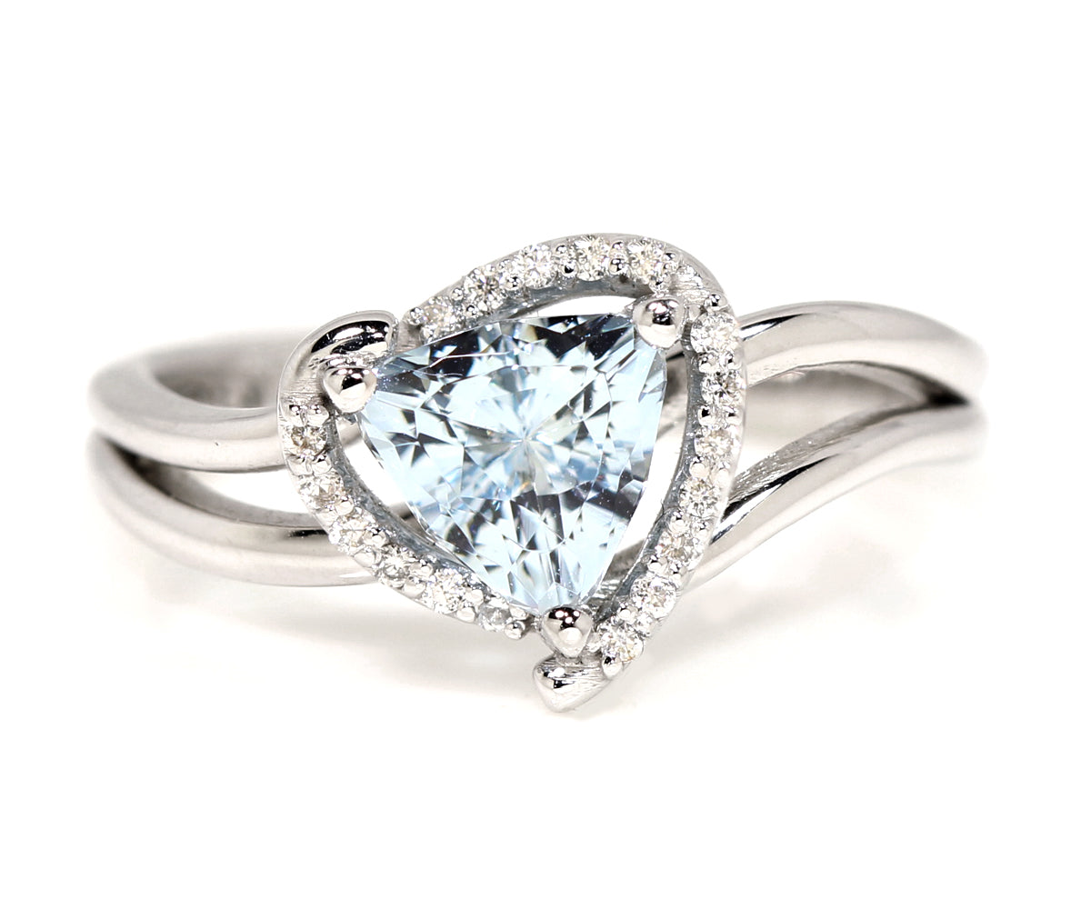 Aquamarine Swirl Halo Custom Diamond Ring