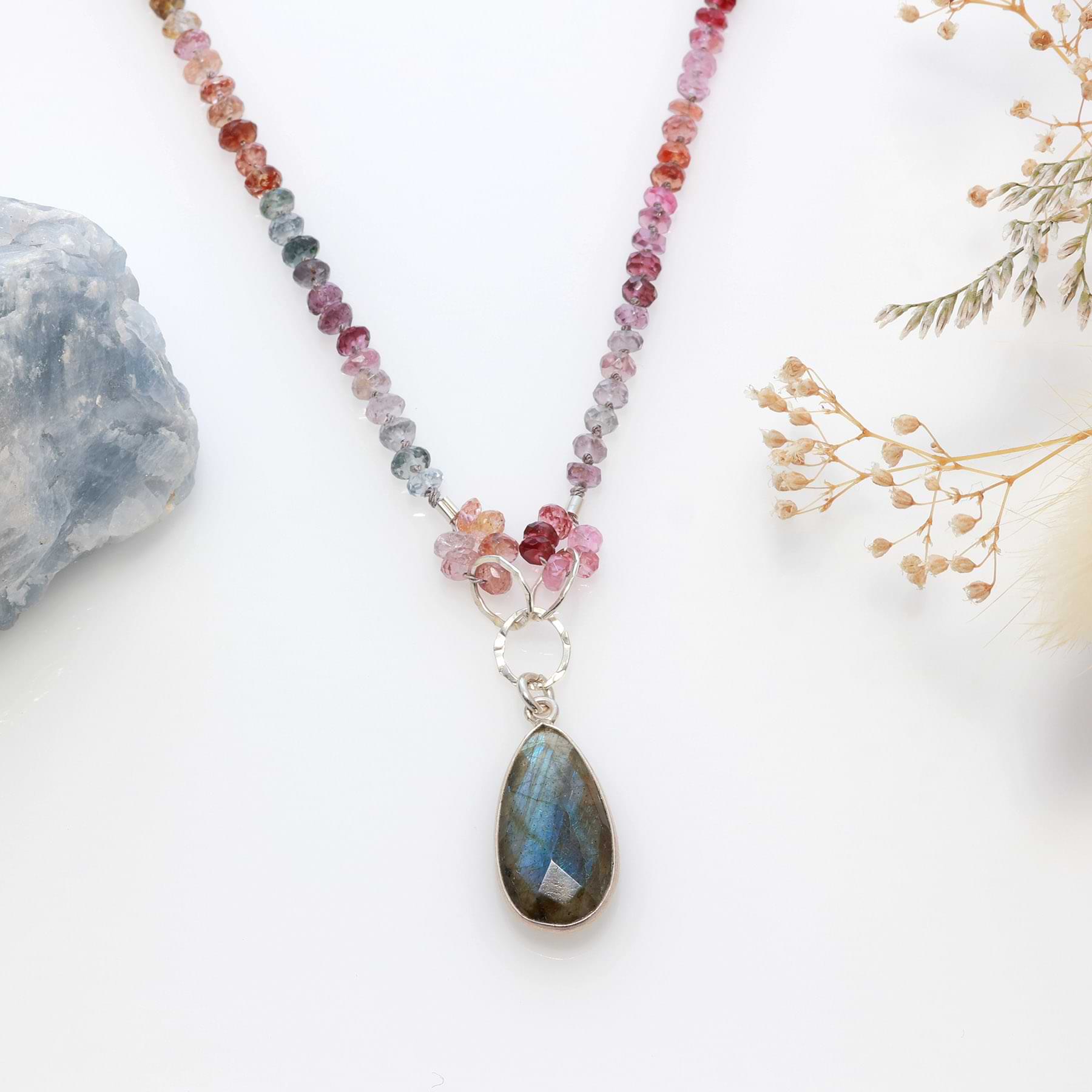 Pink Spinel and Labradorite Necklace