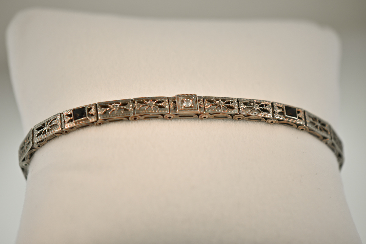 Art Deco Filigree Line Bracelet with Diamond Accent