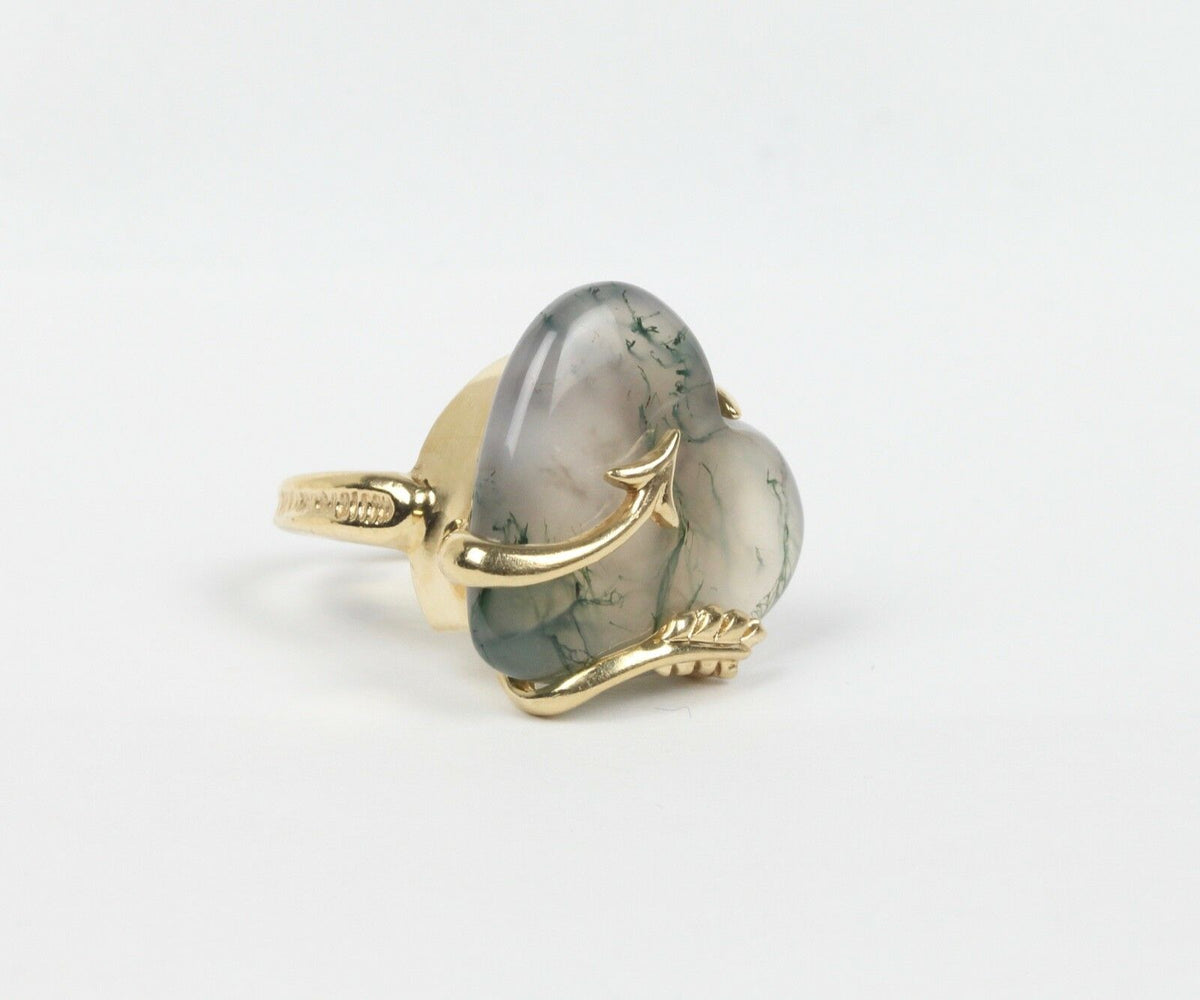 Natural Agate Arrow Heart 14K Gold Statement Ring