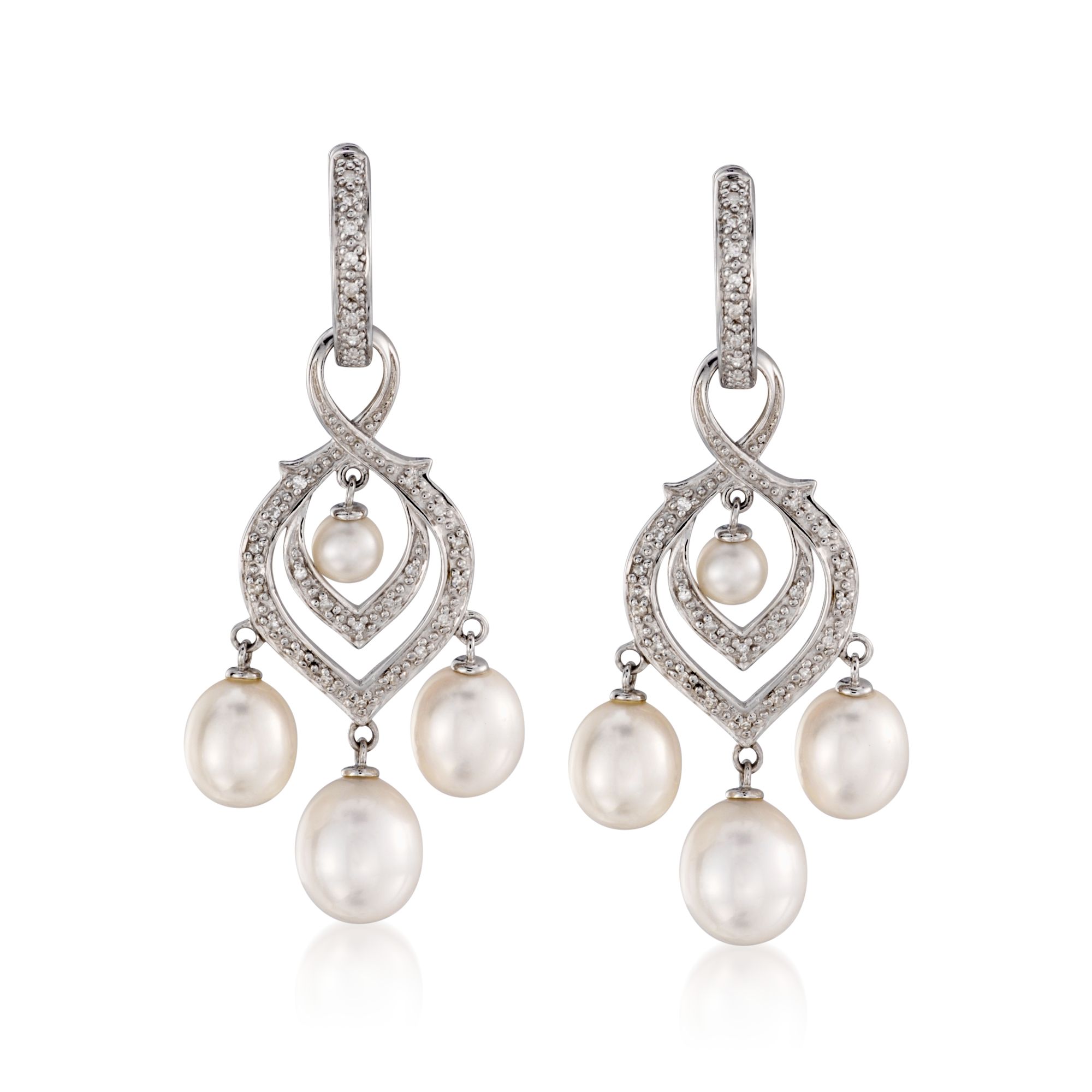 Cultured Pearl and Diamond Chandelier Earrings with Removable Drops
