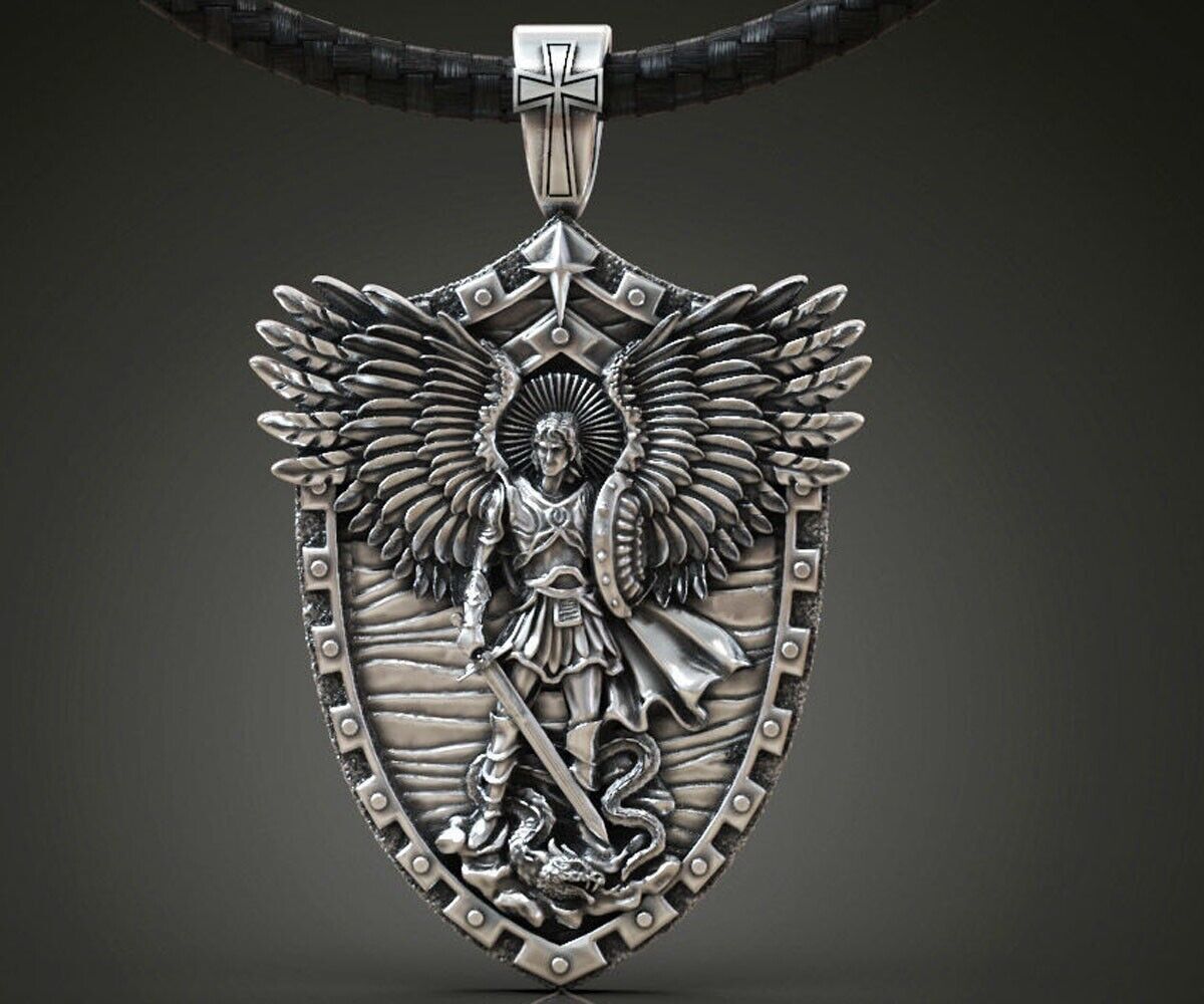 Saint Archangel Michael Serpent Shield Wings Sword Pendant