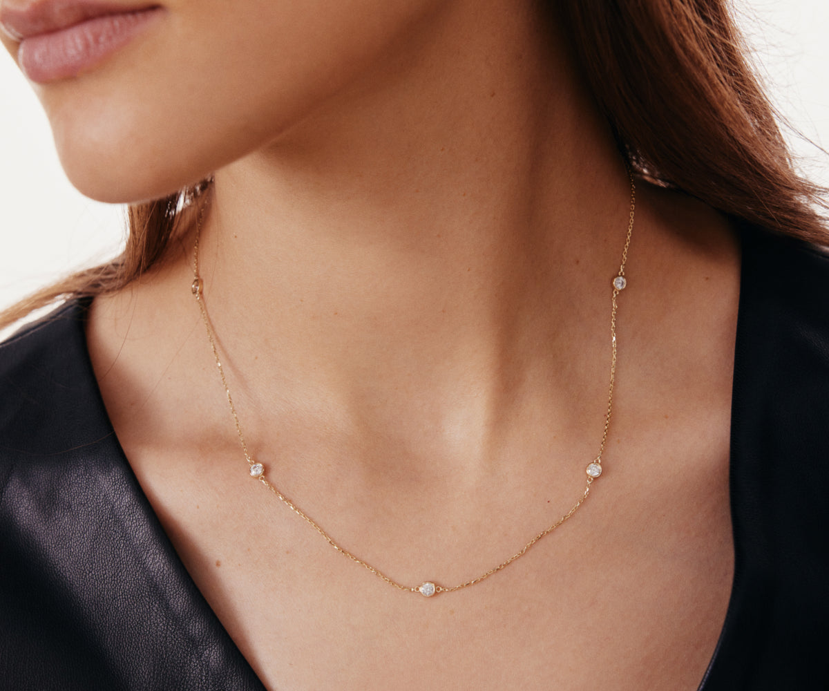Gelin Geometric Station Necklace in 14K Gold And Diamond