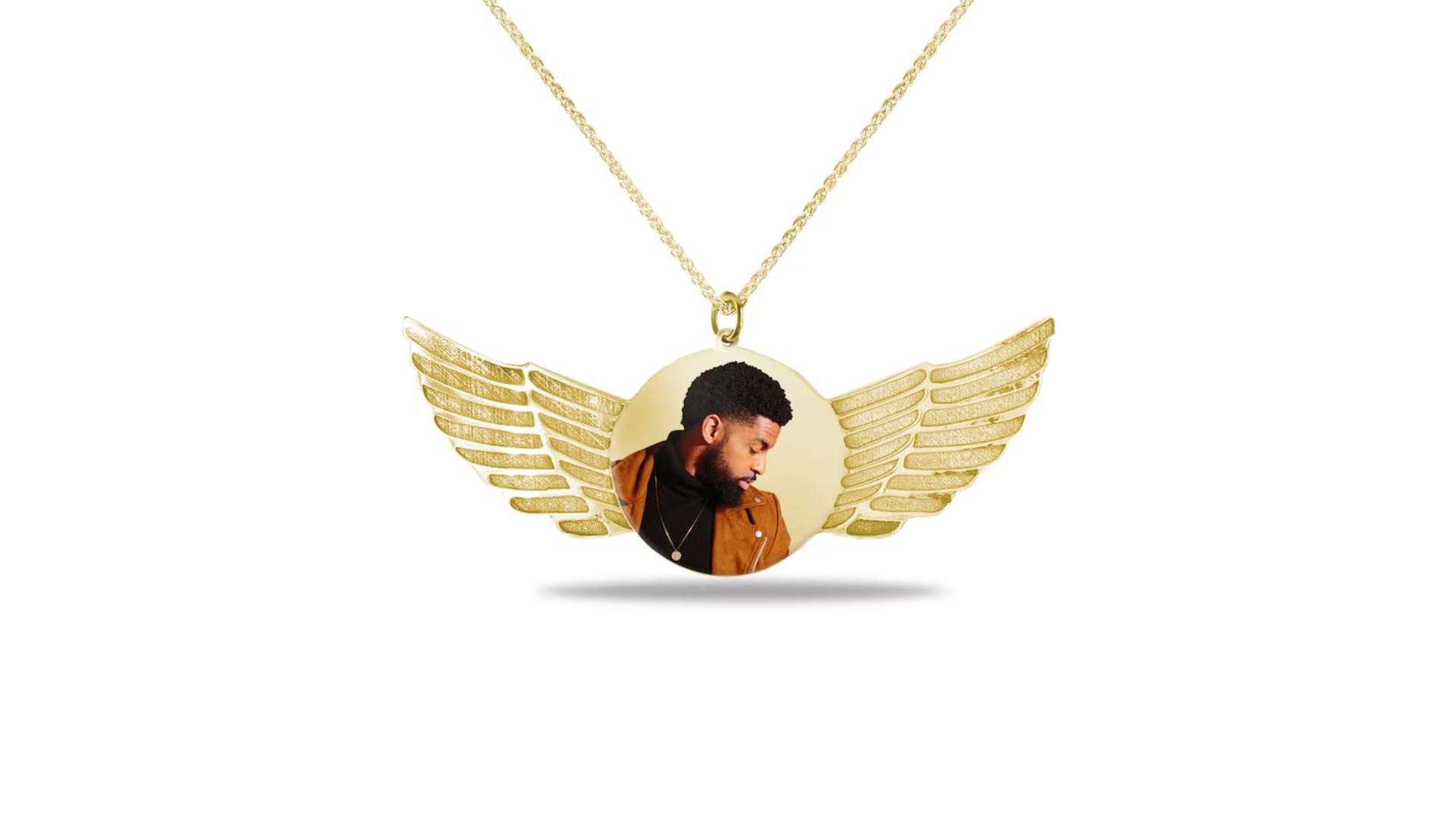 Men's Engravable Photo Disc with Angel Wings Pendant