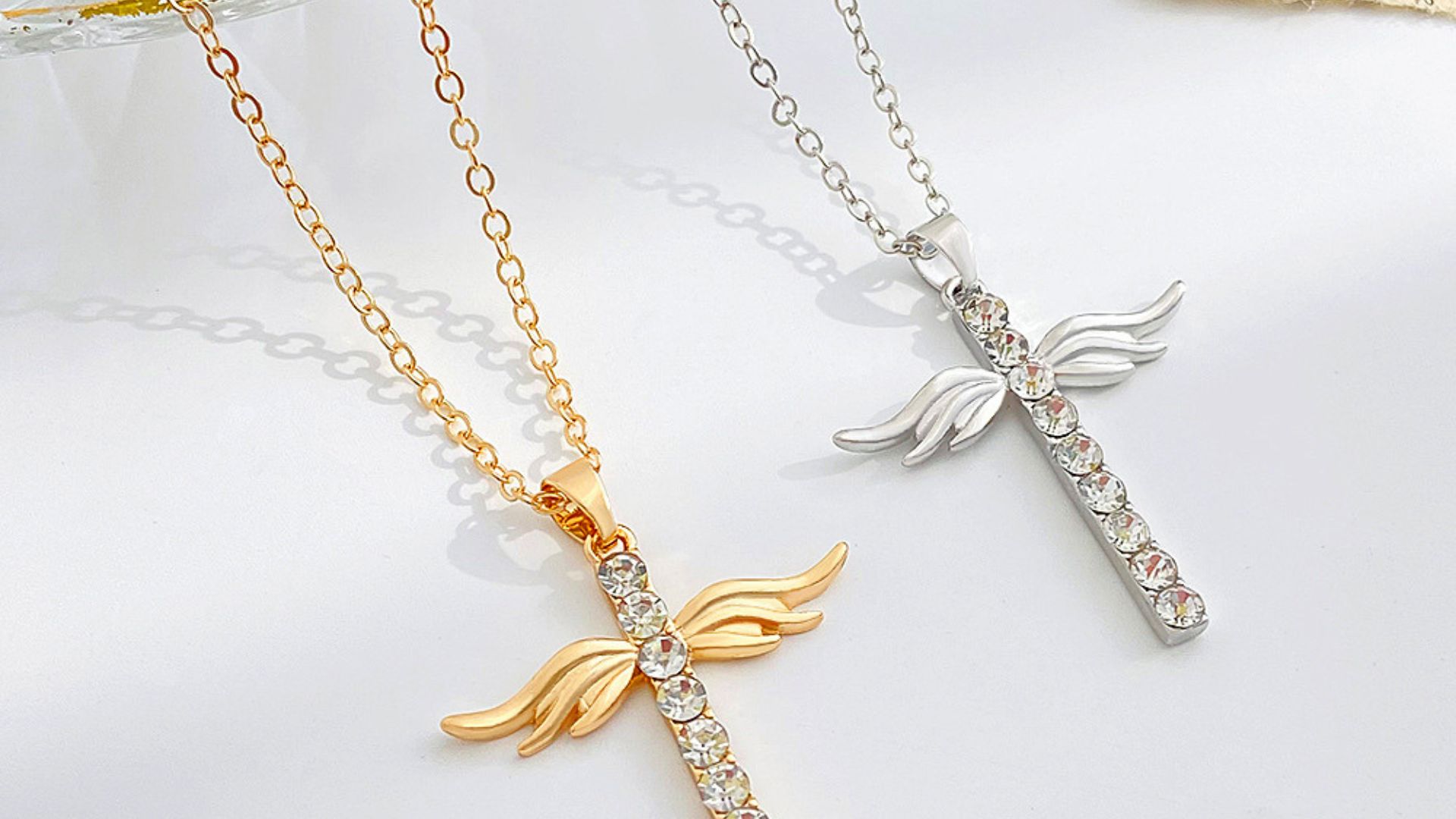 Fashion Alloy Angel Wings Cross Necklace
