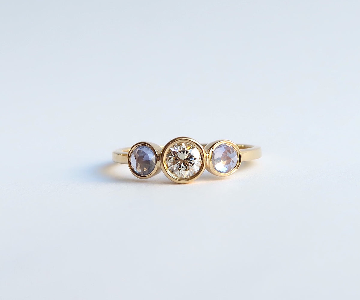 Diamond And Rose Cut Sapphire 3 Stone Ring