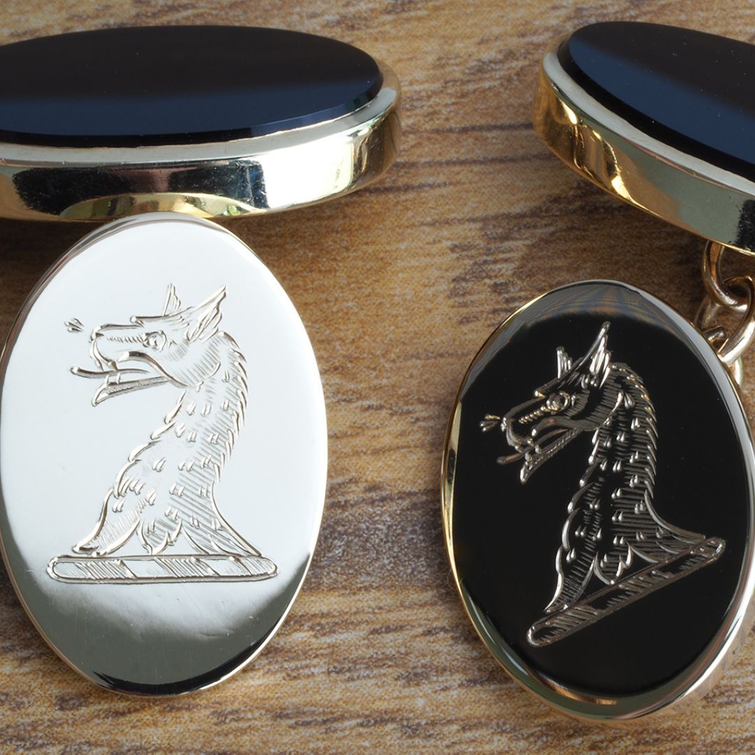 Hand Engraved Cufflinks With Family Crest