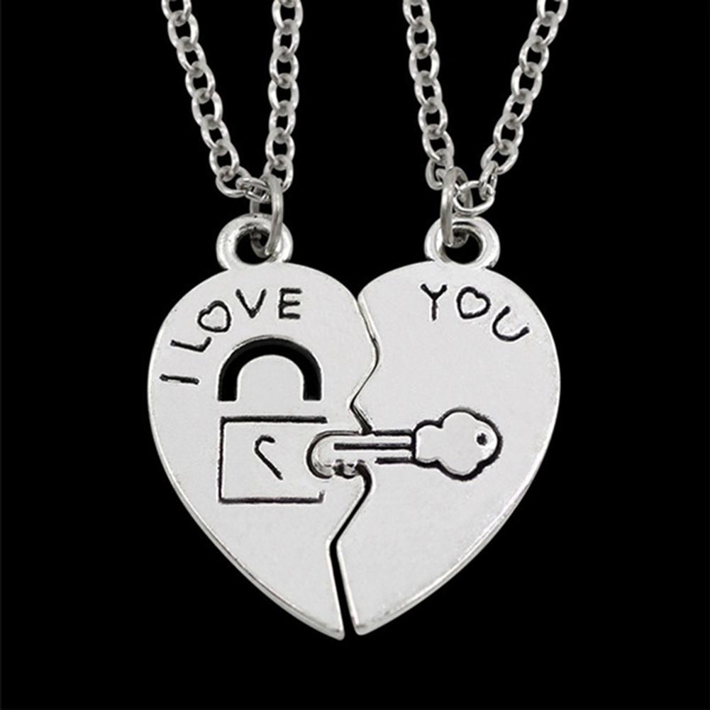 I Love You Heart Lock Key Couple Pendant