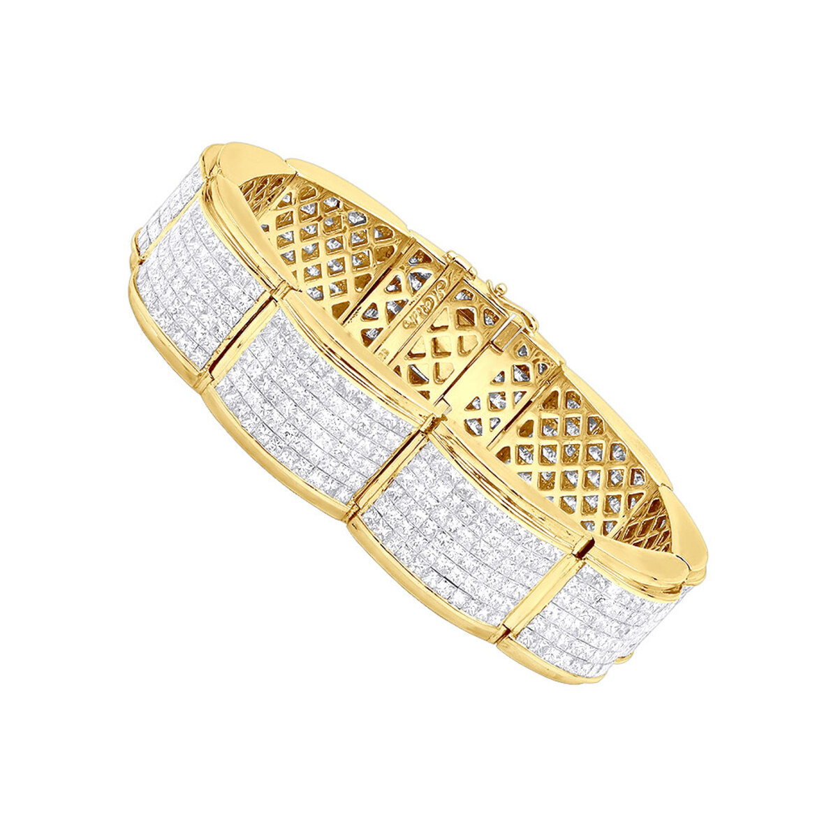 Unique 14K Yellow Gold Invisible Set Princess Cut Diamond Bracelet