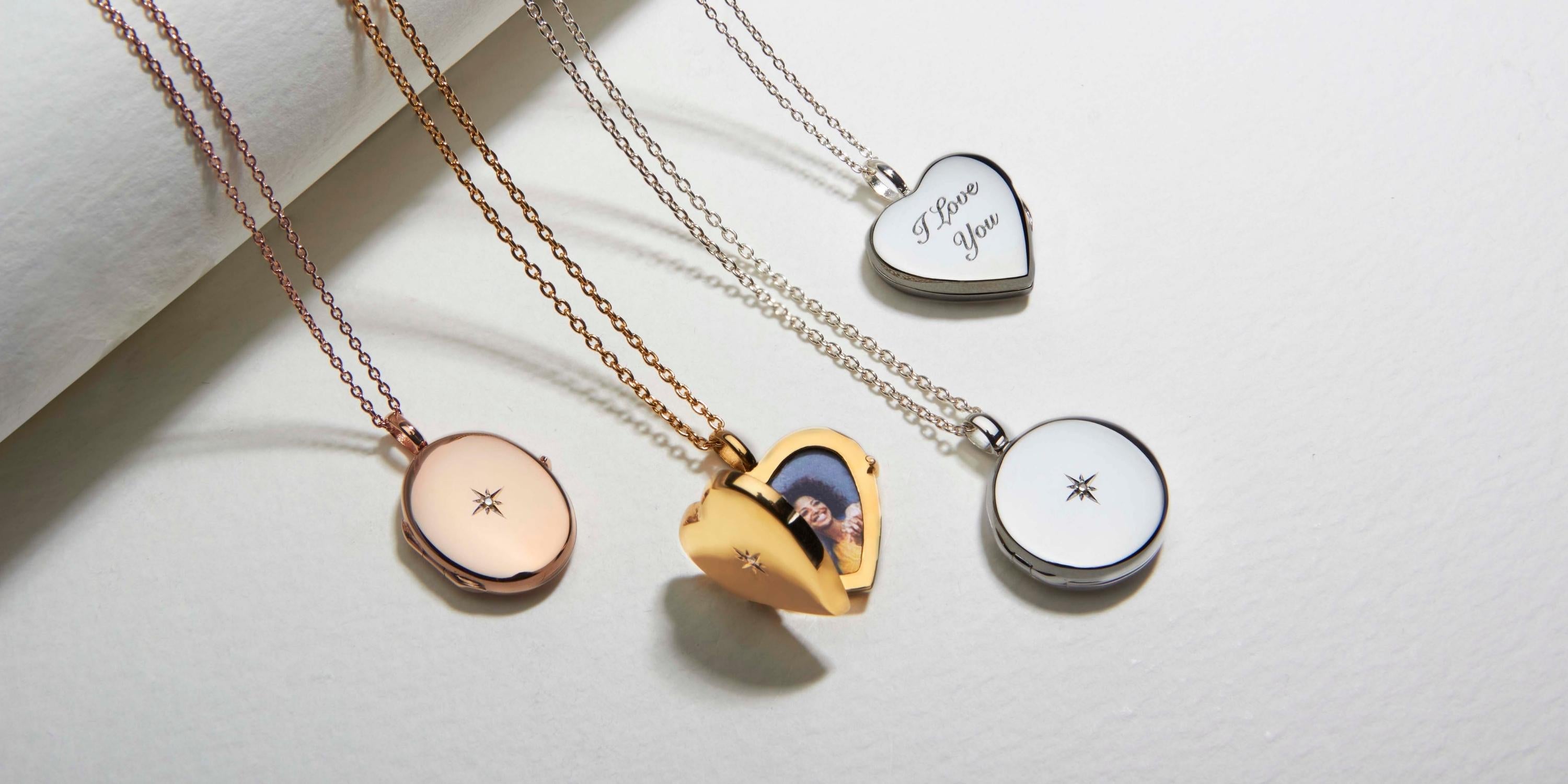 Diamond Locket Necklace For Her Engraved With Photos
