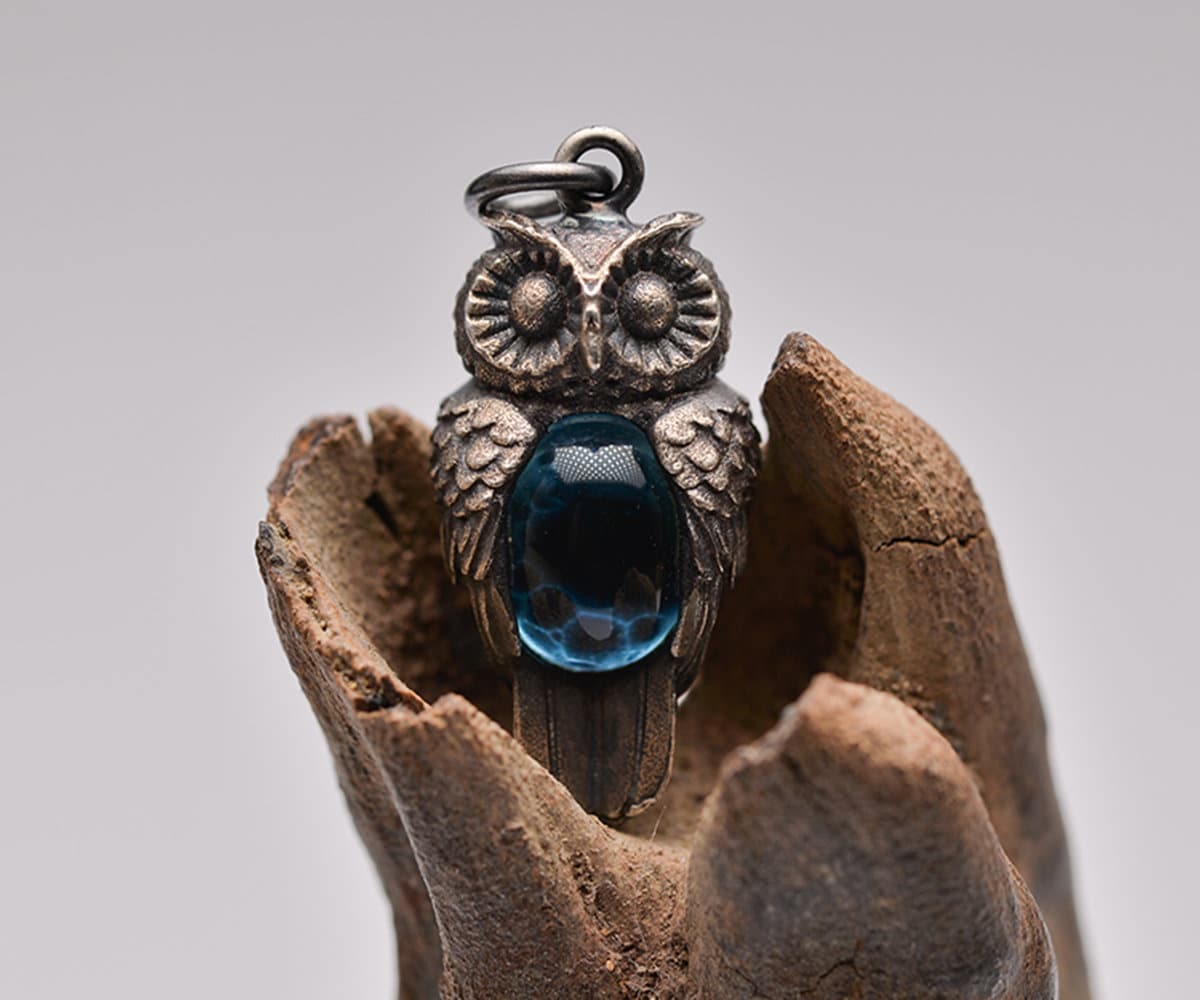 Silver Owl Pendant With Turquoise