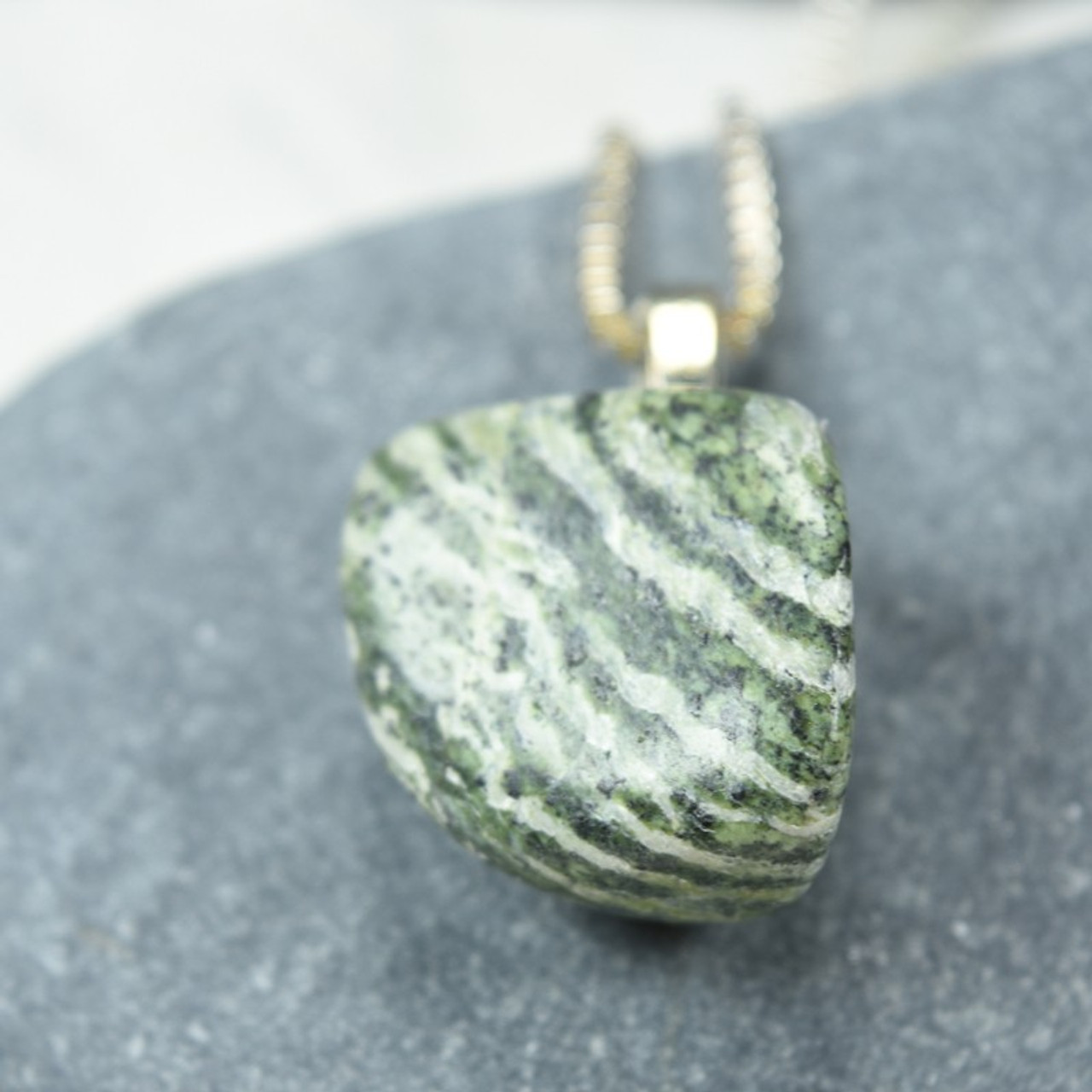 Tumbled Green Zebra Jasper Stone Necklace