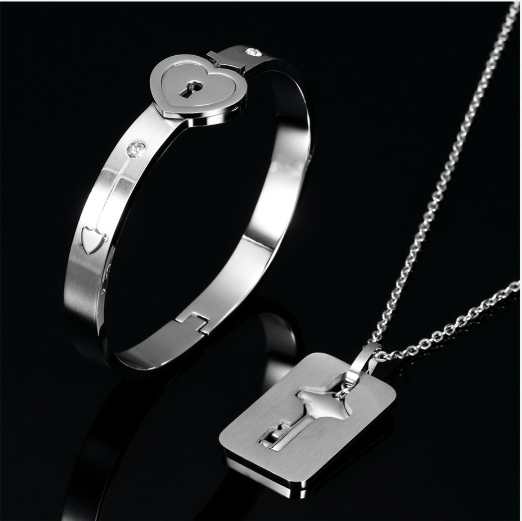 Heart Lock Bracelet And Key Necklace