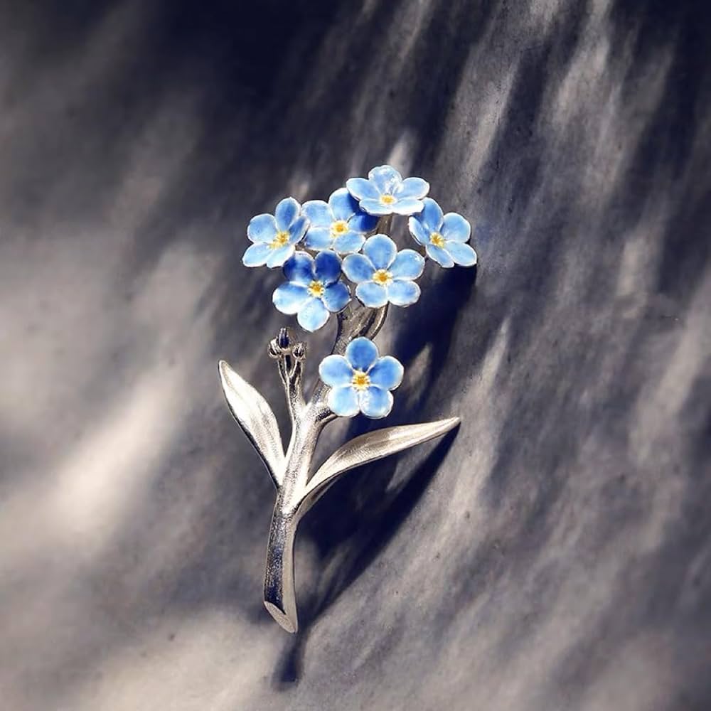 Handcrafted Sterling Silver Forget-Me-Not Flower Brooch