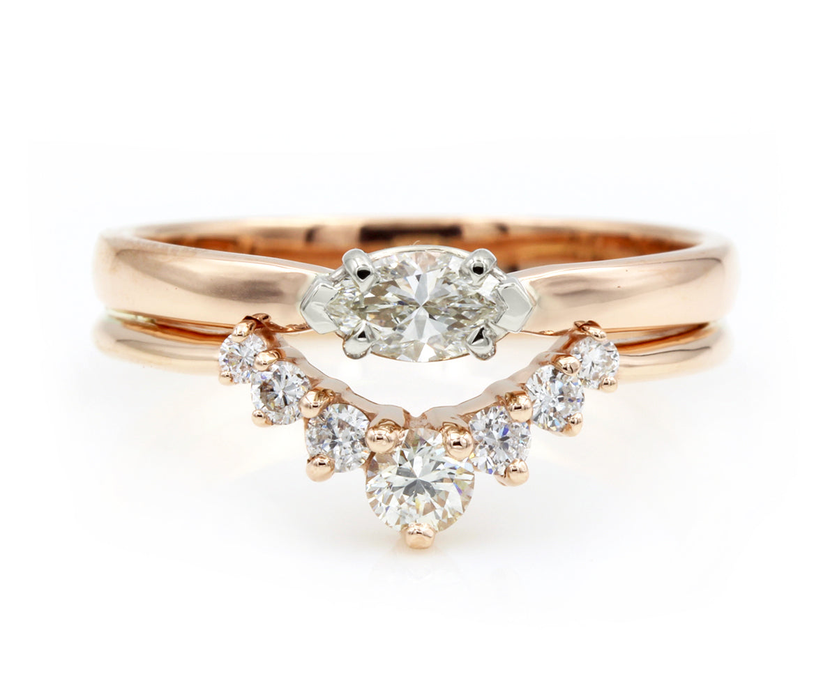 Marquise V-Shape Rose Gold Diamond Wedding Ring