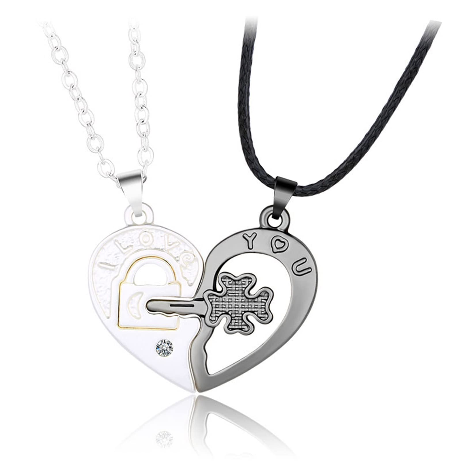 Personalized Key Heart Puzzle Necklace Set