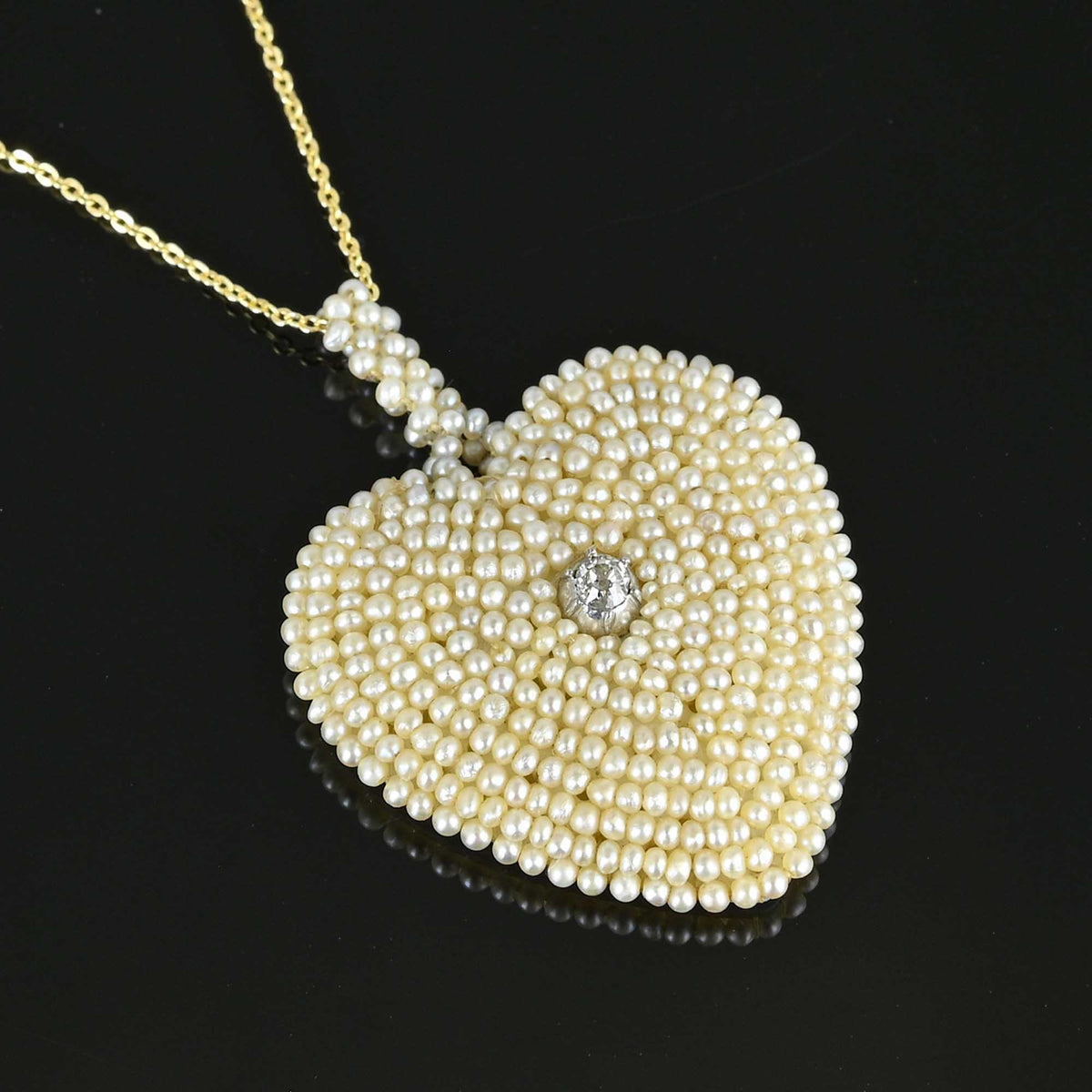 Antique Georgian Seed Pearl Diamond Heart Pendant