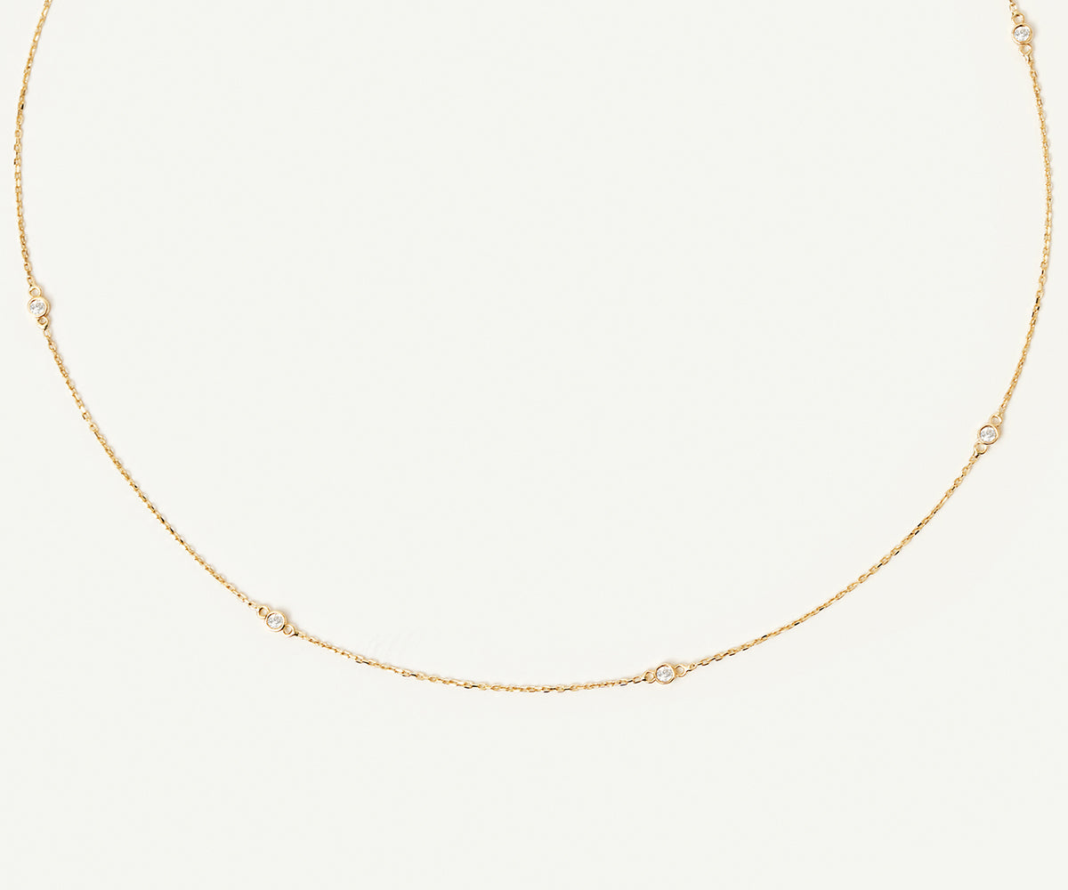 Classic Solitiare Diamond Station Necklace in 14K Gold