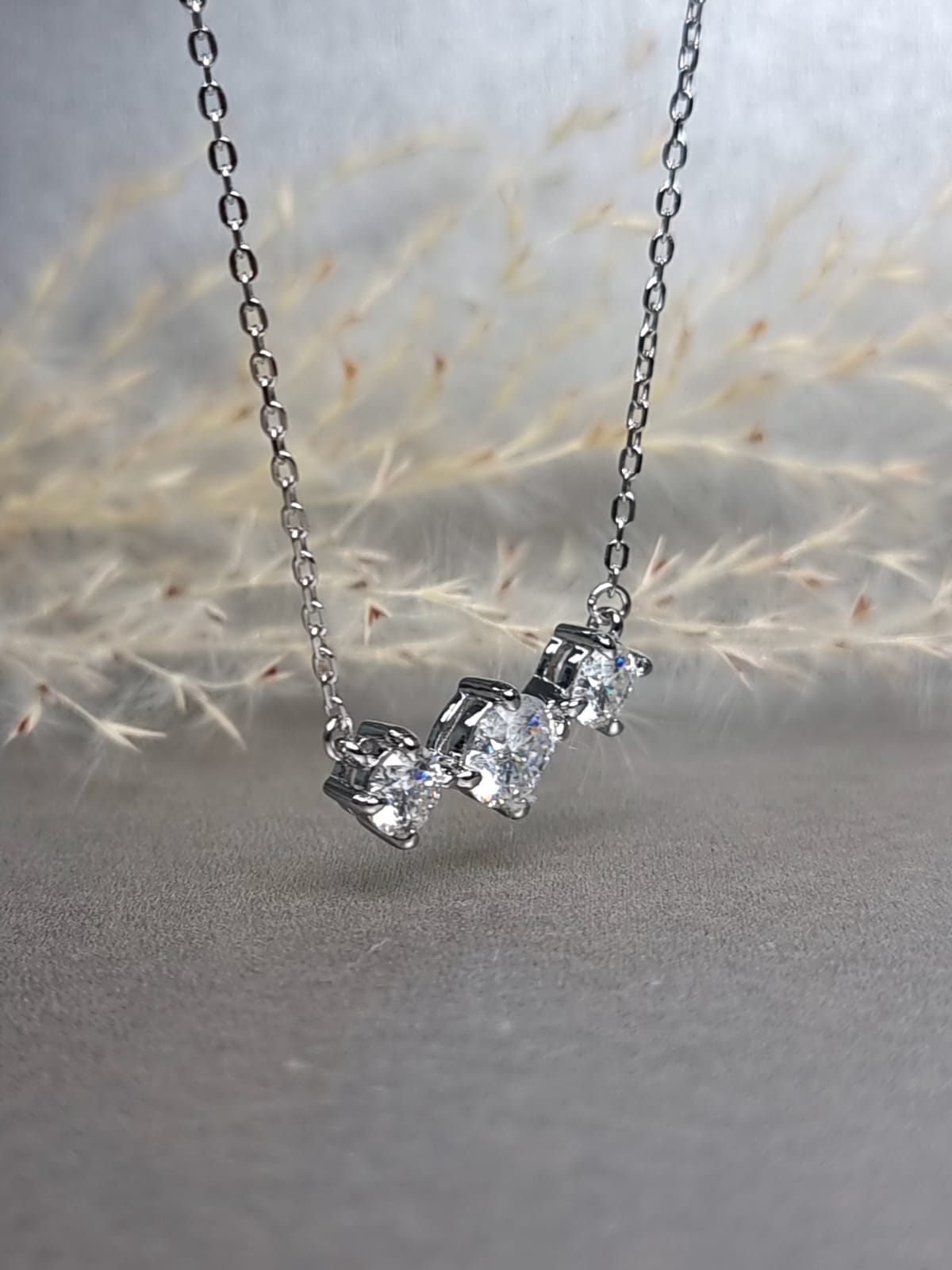 Round Brilliant Cut Trilogy Moissanite Diamond Necklace