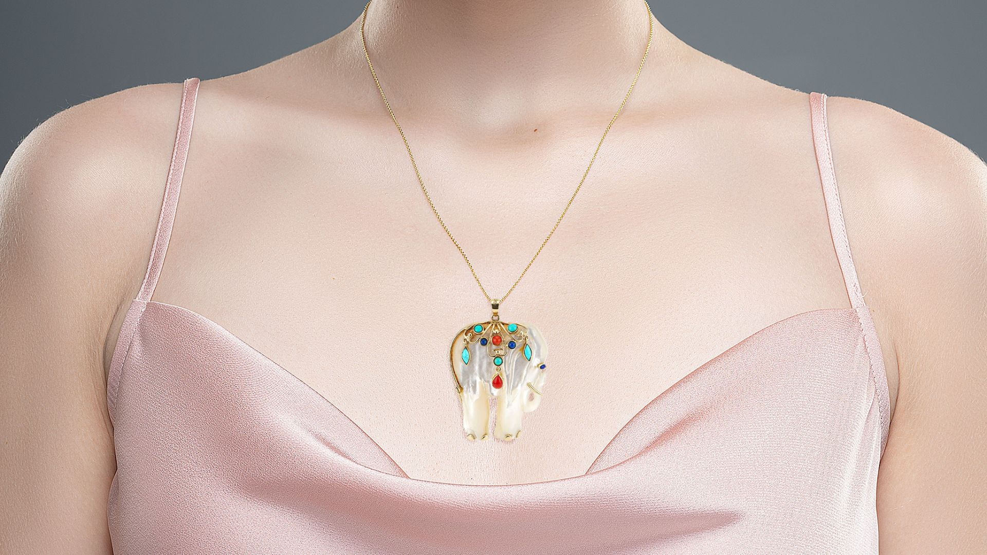 Carved Mother of Pearl Elephant Pendant