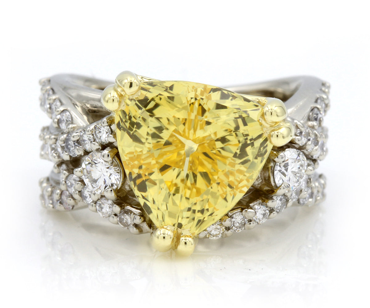 Trillion Yellow Sapphire Diamond Statement Ring
